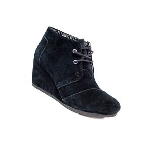 TOMS Desert Wedge Booties Black Suede, Fabric Lining, Ankle Boots Sz 7-Boho Chic